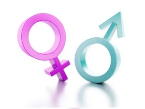 Símbolos dos gêneros masculino (azul) e feminino (rosa).